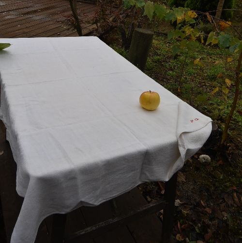 フランスアンティーク 手織りシャンブルリネンテーブルクロス 芸術品の