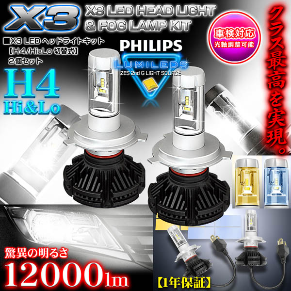 マツダ車PHILIPS LEDヘッドライト&フォグランプキットH4[Hi/Lo]12000LM