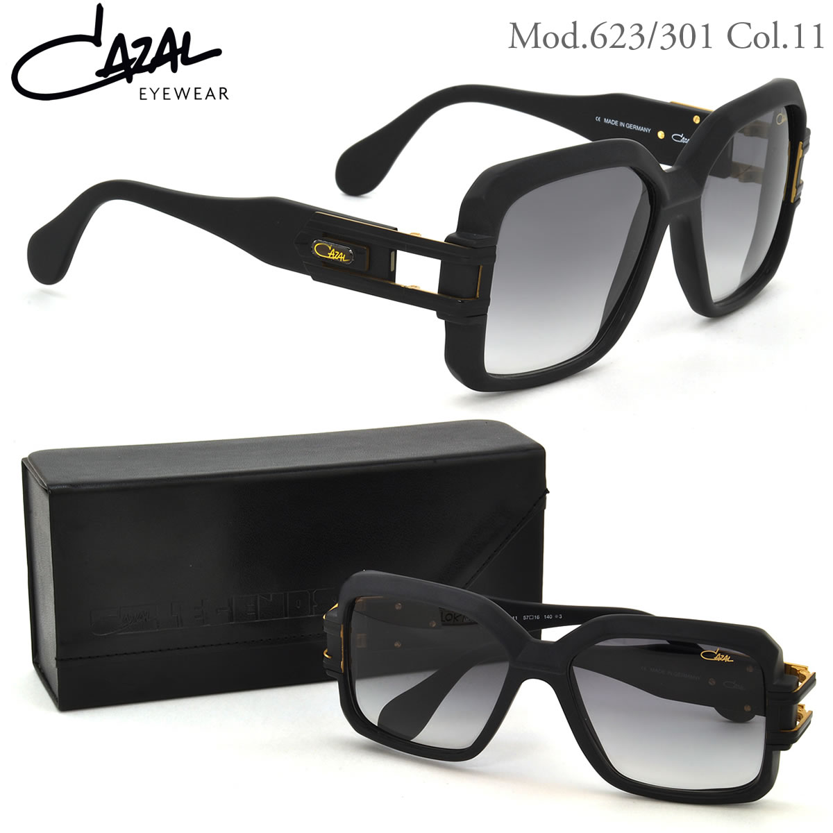 CAZAL LEGENDS カザールレジェンズ 623 サングラス 金金具 黒 CAZAL カザール サングラス レジェンズ /623/301 11 57サイズ