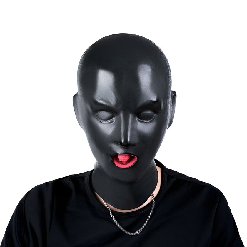 ラテックス製マスク一体5本指ソックス全身スーツ☆黒☆男性M