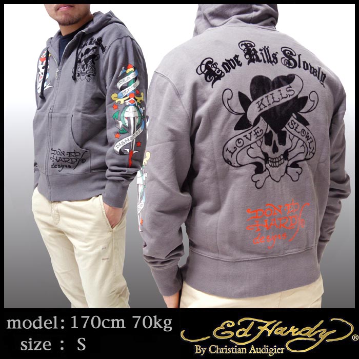 エドハーディー パーカー メンズ Ed Hardy LOVE KILLS SLOWLY ジップ 