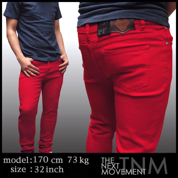 【即日発送】 LA発！ TNM レッド デニム カラー スキニー メンズ JEANS パンツ