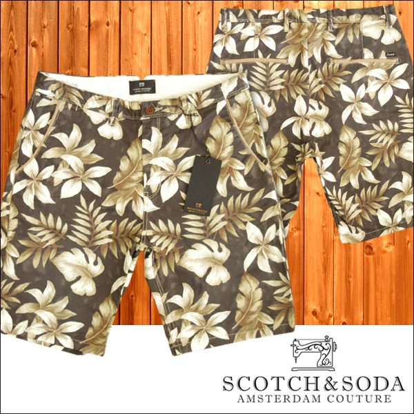 スコッチ&ソーダ スコッチアンドソーダ scotch&soda メンズ コットン ハーフパンツ リーフ柄 ウォッシュブラック カーキ ショーツ  半ズボン ボトムス カジュアル サーフ セレブ ストリート ヨーロピアン ヴィンテージ Safari サファリ スタイル 掲載 ブランド ...