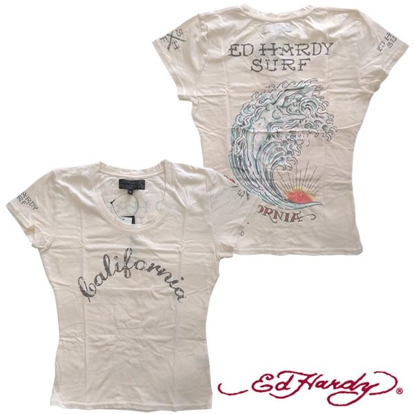 【セール】エドハーディー レディース 半袖 Tシャツ 【200種類の品揃え】 Ed Hardy CALIFORNIA WAVE アイボリー エド・ハーディー 正規品 セール】 エドハーディー レディース 半袖 Tシャツ 【200種類の