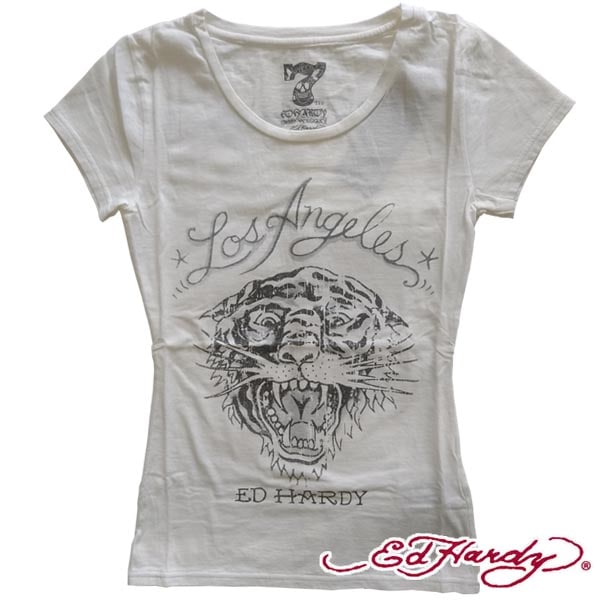 エドハーディー レディース 半袖 Tシャツ 【200種類の品揃え】 Ed Hardy LOS ANGELES TIGER タイガー ホワイト  セレブ カジュアル ファッション セール】 エドハーディー レディース 半袖 Tシャツ 【200種類の