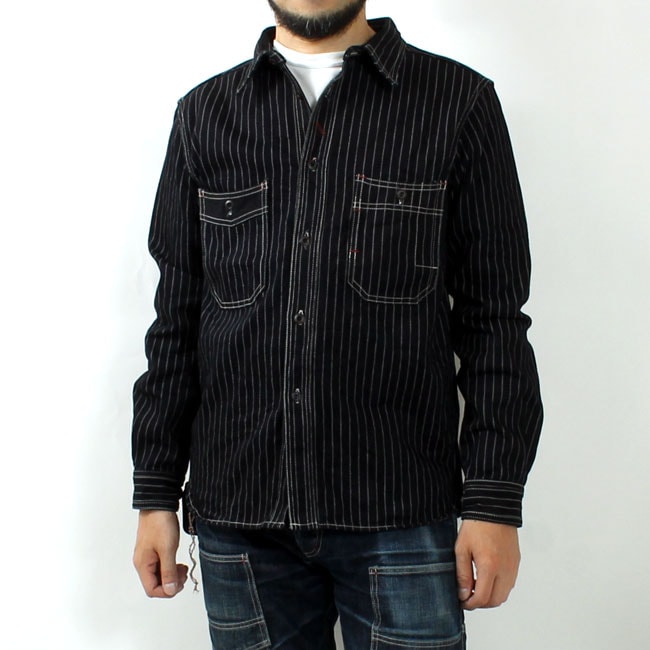 パッチワーク ストライプTシャツ EIGHT-G(エイトジー) ウォバッシュストライプワークシャツ / 8LS