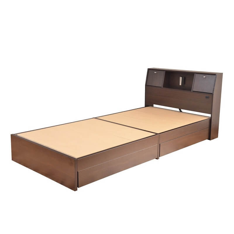 セミダブル】Alloys引出し付ベッド+【マットレス】 ダークブラウン