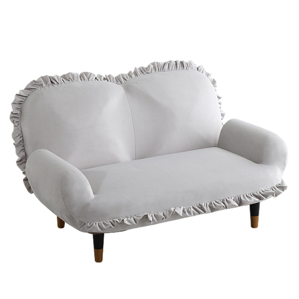 【送料無料】大人かわいいリクライニングフリル付きベロアソファ 2人掛け 完成品 送料無料】 リクライニング フリル付きベロアソファ 2人掛け 完成品