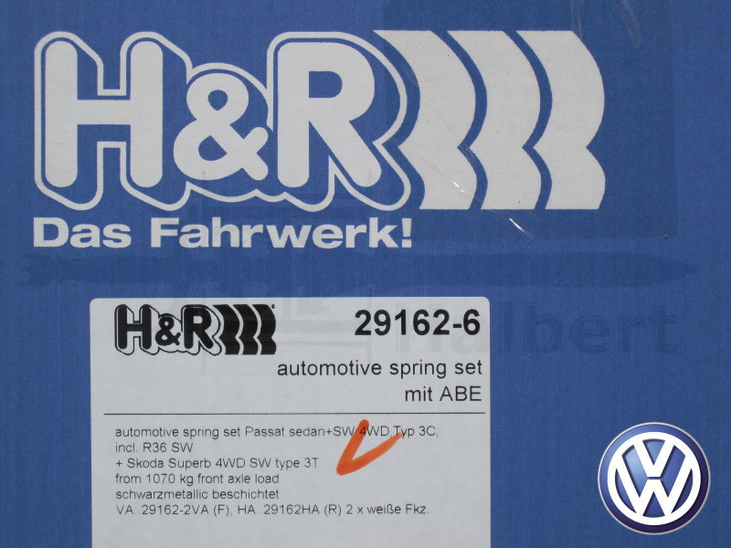 H&R ダウンサス 29162-6【H&R Sport Springs】スポーツ