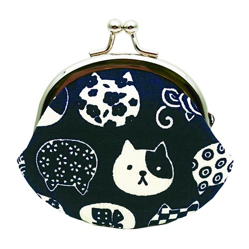 058⭐️あめ玉付きがま口財布 ポーチ ⭐️猫とカメリア柄 安かっ ベージュ