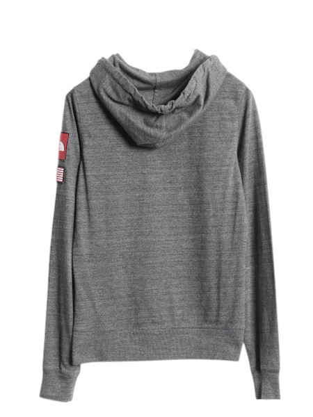 THE NORTH FACE - ノースフェイス プリント フード パーカー レディース S プルオーバー ストレッチ 長袖 Tシャツ ロンT 薄手 カットソー 星条旗 ワッペン 灰 ノースフェイス プリント フード パーカー レディース S プル