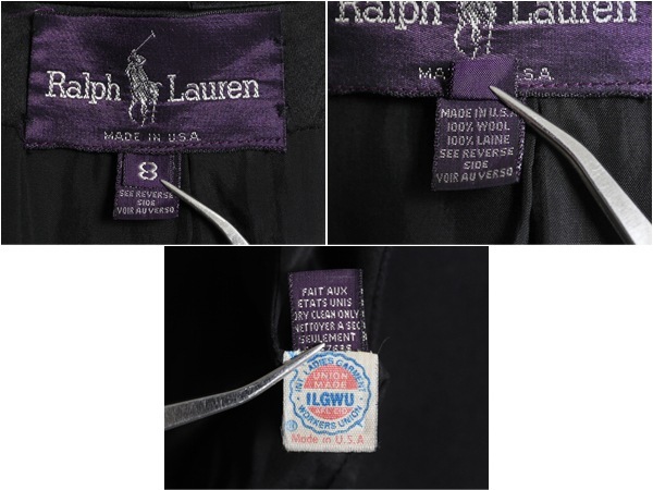 Ralph Lauren - デッドストック 80s USA製 パープルレーベル ラルフローレン タキシード ジャケット レディース M 程 新品 ポロ ヴィンテージ ブレザー 黒 デッドストック 80s USA製 パープルレーベル ラルフローレン
