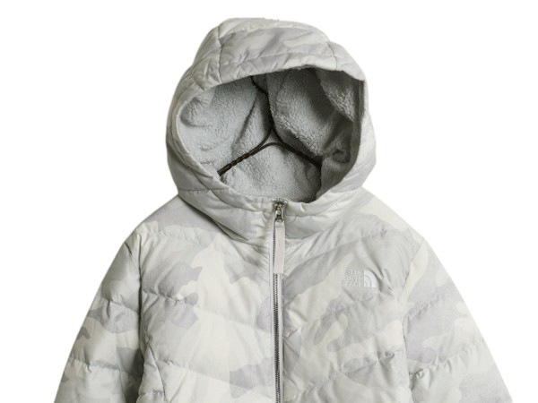 THE NORTH FACE - US企画 ノースフェイス 裏 ボア ダウン パーカー ジャケット レディース L The North Face ナイロン パイル フリース 550フィル 迷彩 総柄 US企画 ノースフェイス 裏 ボア ダウン パーカー ジャケット