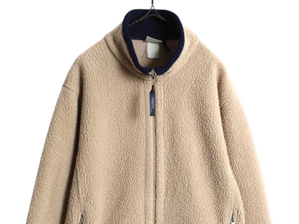 90s エルエルビーン フルジップ パイル フリース ジャケット メンズ M 程/ 90年代 オールド LLBEAN アウトドア ジャンパー ハイネック ボア 90s エルエルビーン フルジップ パイル フリース ジャケット