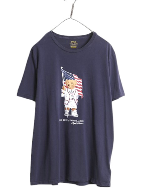 【POLO RALPH LAUREN】ポロベア 星条旗 刺繍ロゴ 半袖ポロシャツ ポロベア ポロ ラルフローレン プリント 半袖 Tシャツ メンズ L