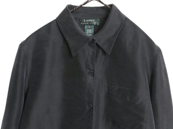 Ralph Lauren - 100% シルク 00s LAUREN ラルフローレン 無地 七分丈 シャツ レディース M 程 オールド 七分袖 ブラウス ドレス ボックス ポケット付き 黒 2558167101.jpg?1744800965
