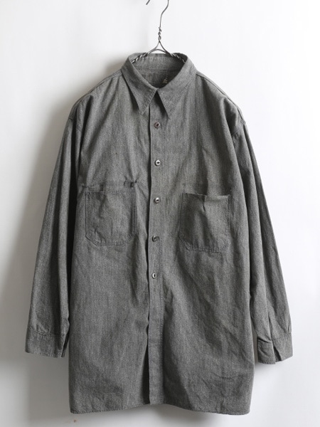 30's Unknown メタルボタン 黒 シャンブレー シャツ (M程