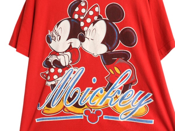 お歳暮 90s USA製 ミッキー ミニー プリント Tシャツ メンズ レディース トップス