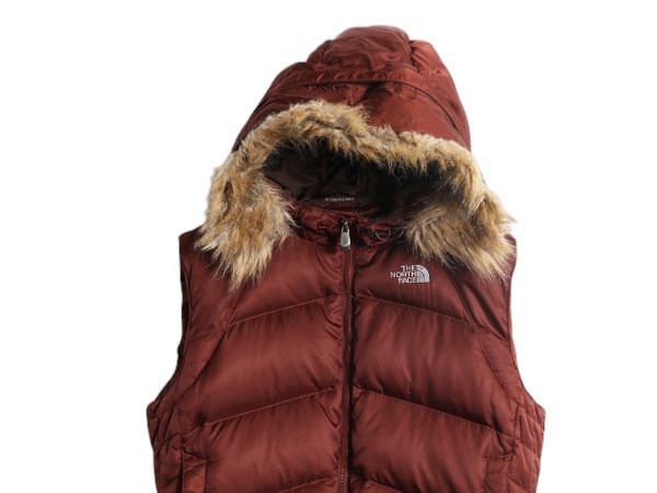 ノースフェイス ナイロン ダウン ベスト レディース L / The North Face フェイクファー フード フルジップ キルティング 550フィル 重ね着 ノースフェイス ナイロン ダウン ベスト レディース L / The