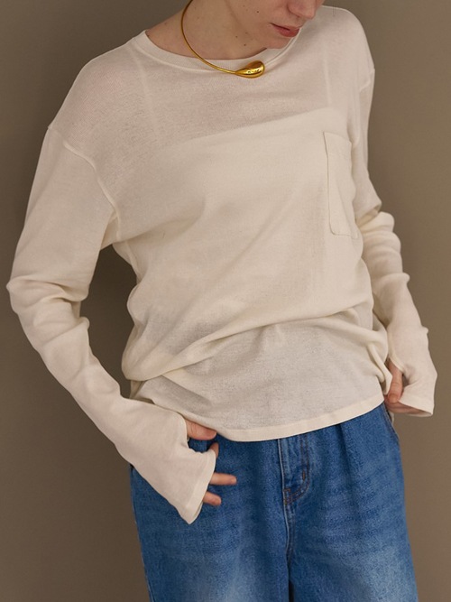 YENN/イエン】シアーリブポケットトップス/SHEER RIB PK TOPS