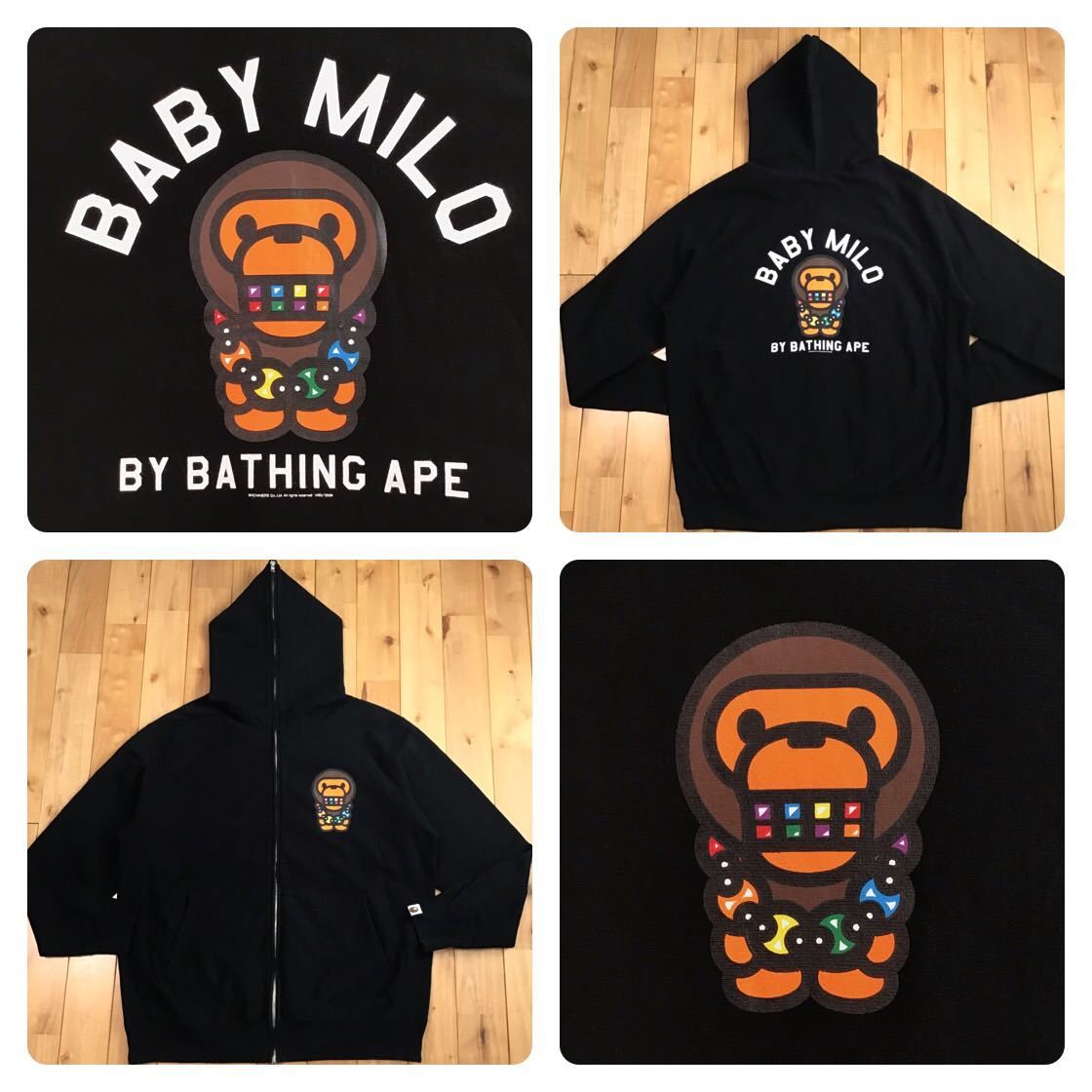 baby milo マイロ ジップパーカー ☆XL☆ マイロ フルジップ パーカー black a bathing ape BAPE