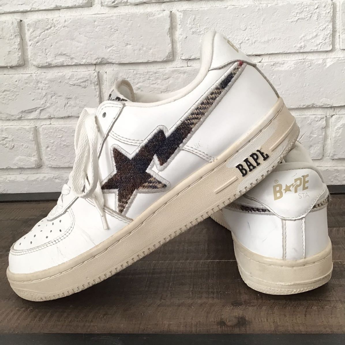 Harris Tweed × BAPE チェック レザー BAPESTA スニーカー 27cm US9 a 