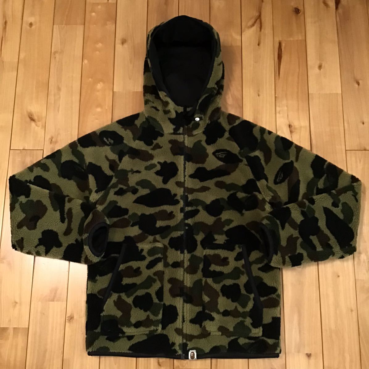 ☆リバーシブル☆ 1st camo green × black ボア パーカー Sサイズ a 