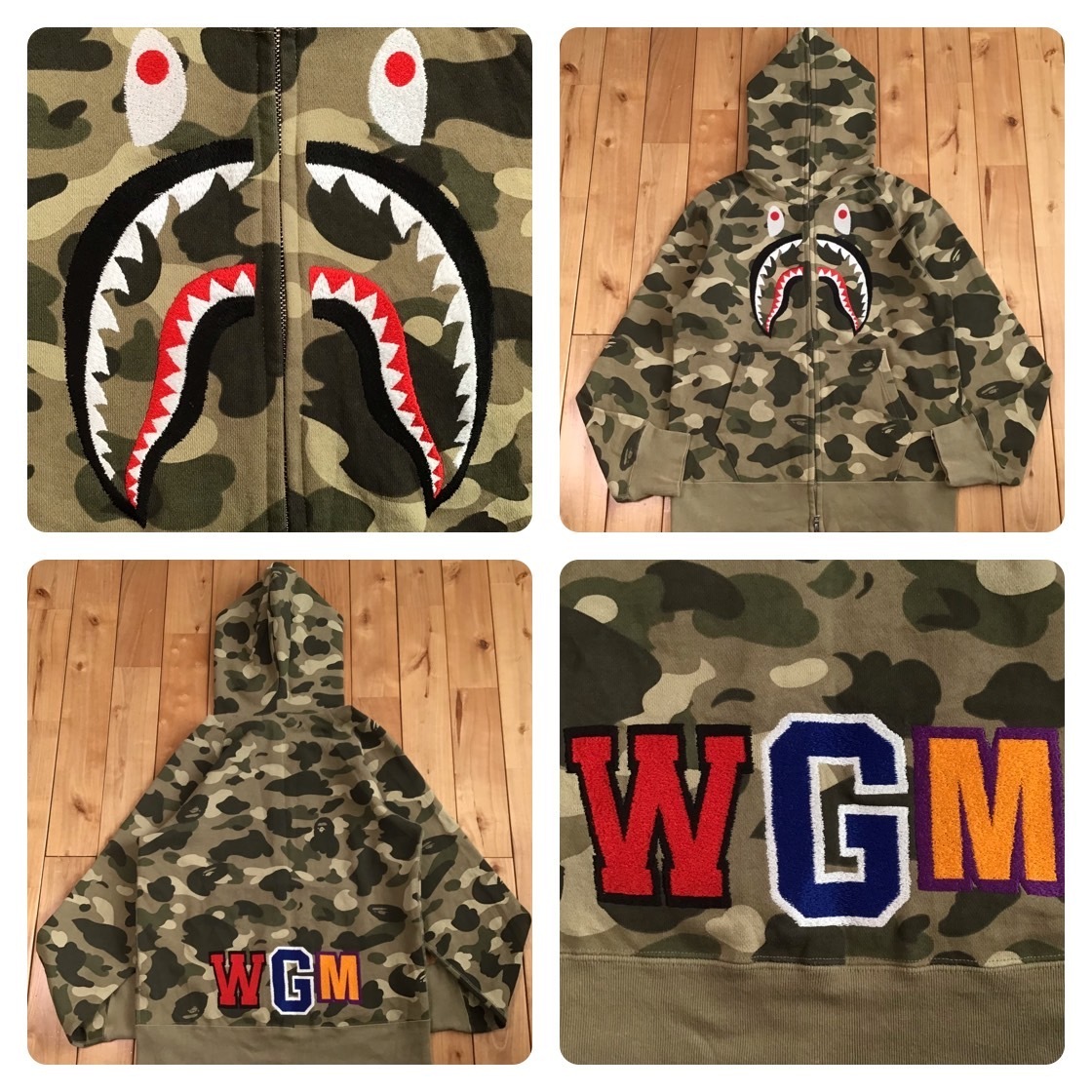 Beige camo EMBROIDERY shark full zip hoodie Mサイズ a