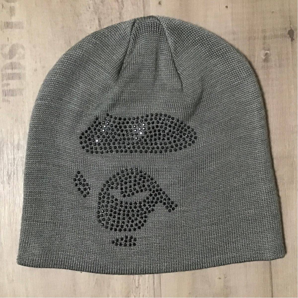 swarovski ape face ニット帽 グレー a bathing ape BAPE Beanie knit 