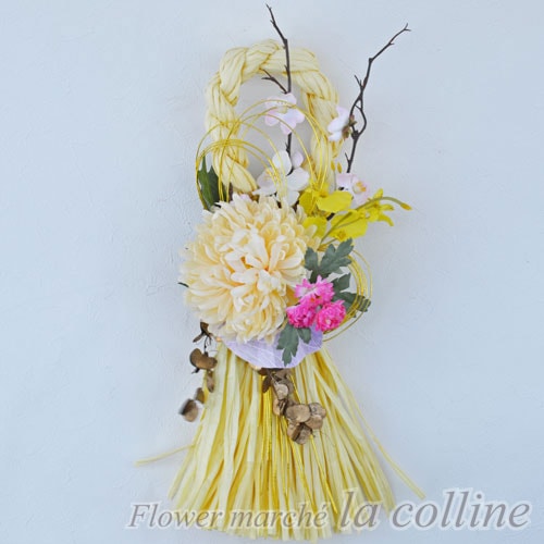 お正月飾り　しめ縄　しめ縄飾り　イエロー　タッセル　プリザーブドフラワー お正月飾りしめ縄しめ縄飾りイエロータッセルプリザーブドフラワー