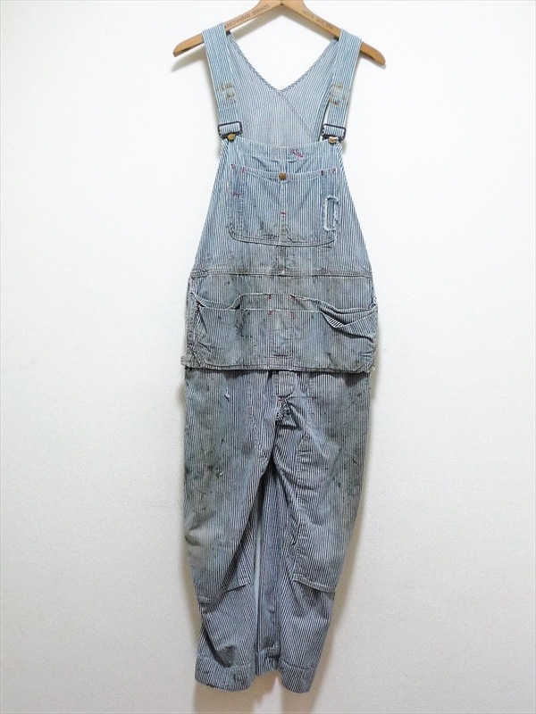 50s！cowden.エプロン付きヒッコリーオーバーオール 50s USA製 COWDEN ペンキ飛び エプロン付き ダブルニー