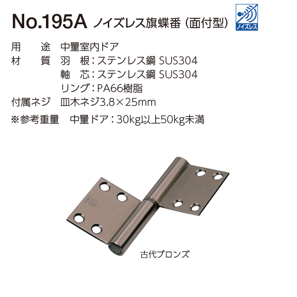 なずなページ 〇取寄品 [ベスト] №195A ﾉｲｽﾞﾚｽ旗丁番（面付型）