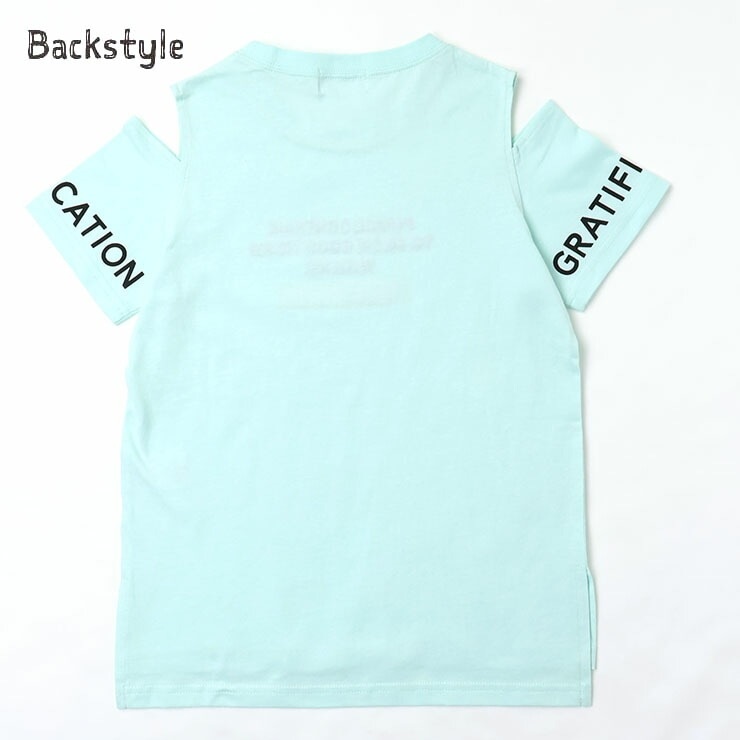 半袖Tシャツ 肩開き 英字 ロゴ サイドスリット 女の子 キッズ