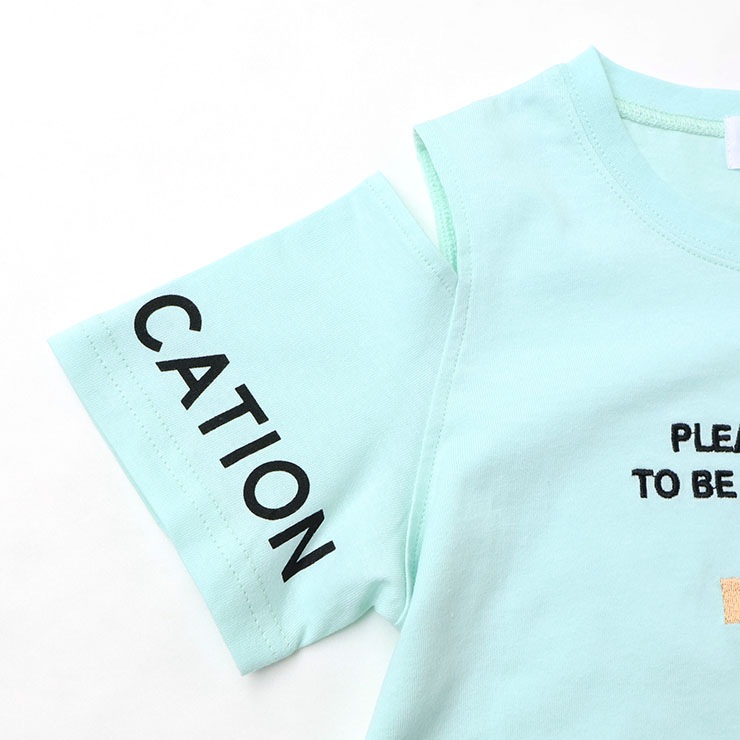 siki子供服整理中様♡ありがとうございます♡ 半袖Tシャツ 肩開き 英字 ロゴ サイドスリット 女の子 キッズ