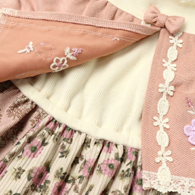 Souris ジャンパースカート ドーリー 花柄 フラワー 丸首 膝丈