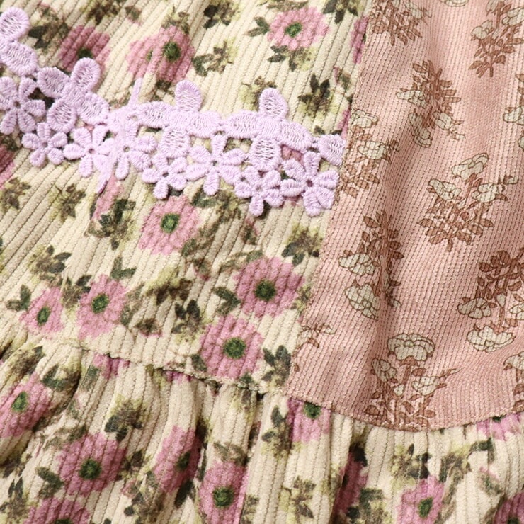 Souris ジャンパースカート ドーリー 花柄 フラワー 丸首 膝丈