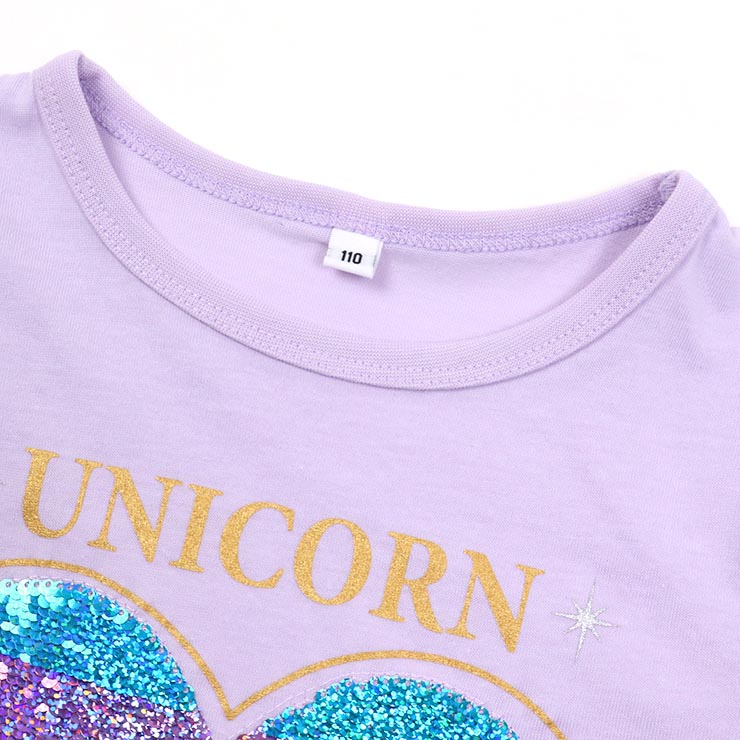 長袖Tシャツ リバーシブルスパンコール レインボーユニコーン ゆめかわ  