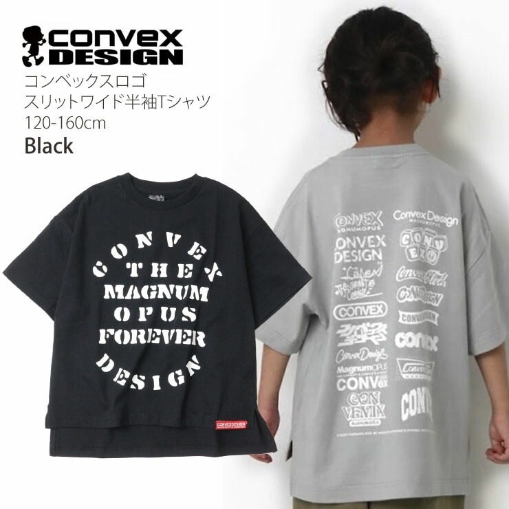 スリットワイド半袖Tシャツ マルチコンベックス ロゴ プリント