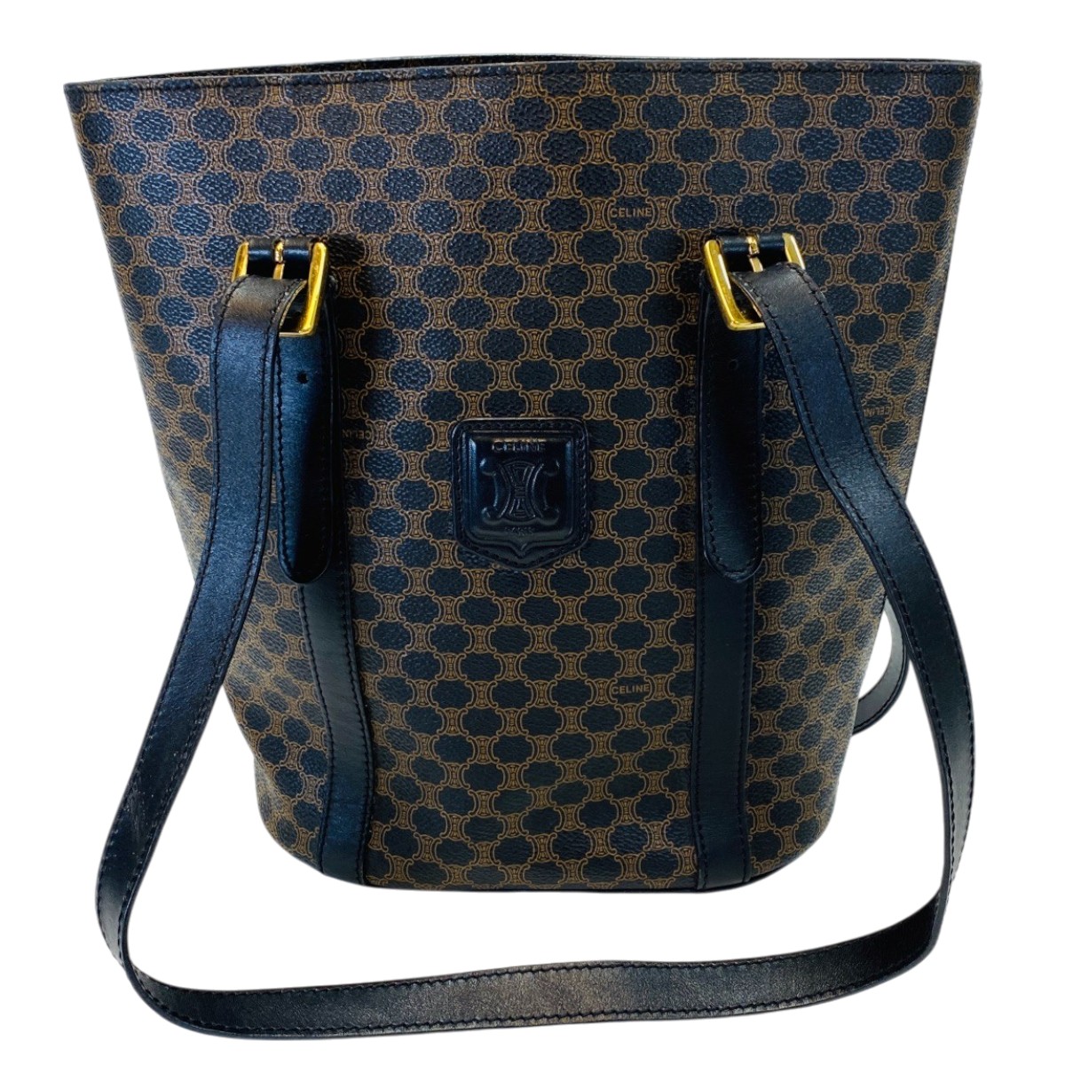 CELINE マカダム柄 ショルダーバッグ 茶 ゴールド金具 9612 セリーヌ CELINE マカダム柄 ショルダーバッグ ブラック
