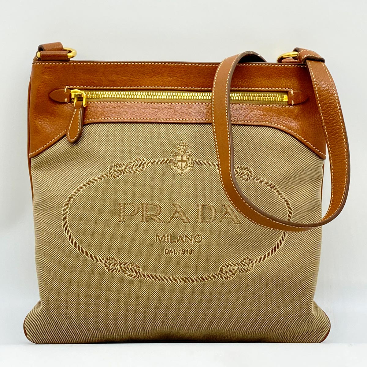 プラダ ジャガードキャンバス ボストン　カーキ　ブラウン プラダ ジャガードキャンバス ボストン カーキ ブラウン（PRADA