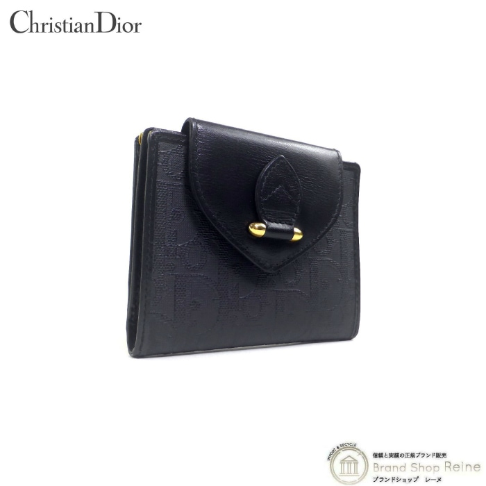 ☆美品☆ クリスチャンディオール トロッター柄 ガマ口財布 大 ネイビー系 クリスチャンディオール (Christian Dior) トロッター ガマ口