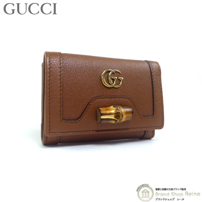 GUCCI バンブー装飾付き黒レザー三つ折り財布 GUCCI バンブー装飾付き黒レザー三つ折り財布