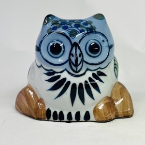 中古】置物 フクロウ 梟 ふくろう 陶器貯金箱 白青 | すべての