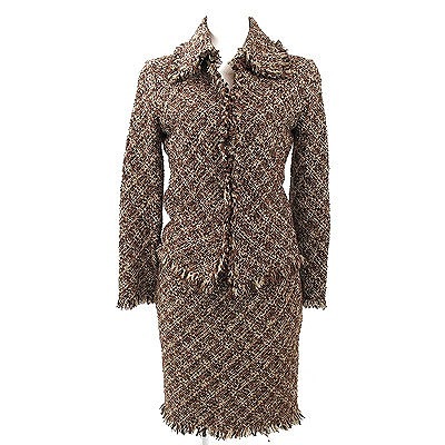 値下げ ノーベスパジオ(NOVESPAZIO)茶ツイードスカートスーツ 38  