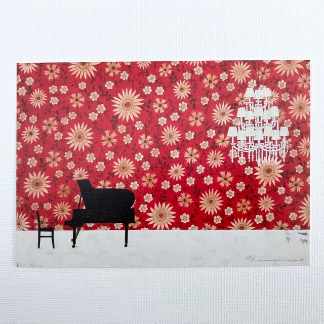 マツモトヨーコ ドローイング 絵画 「微妙な関係」 ポピーと季節の花ば