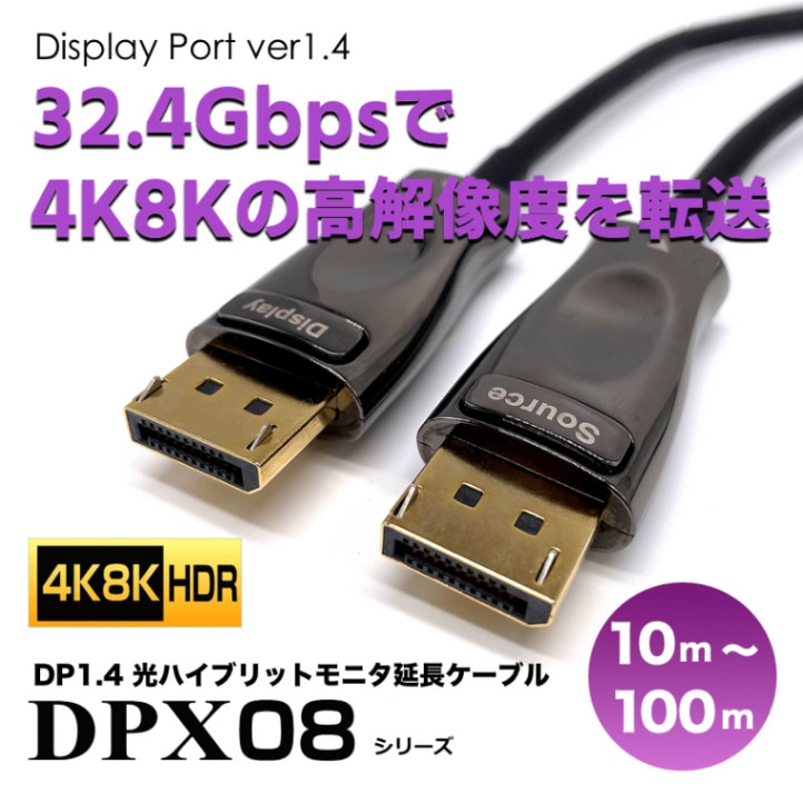 FIBBR 光ファイバー DP 1.4 ケーブル Displayport to Displayportケーブル 32Gbps ハイスピード,