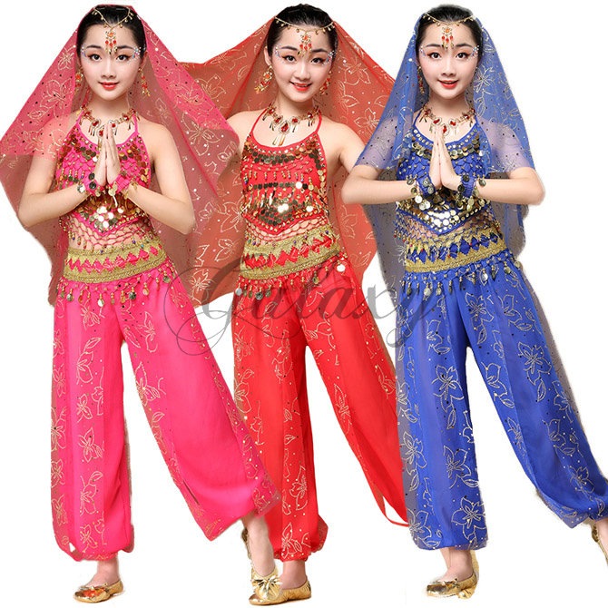 ベリーダンス衣装 インドダンス キッズ 子供 3色 セット S-XL