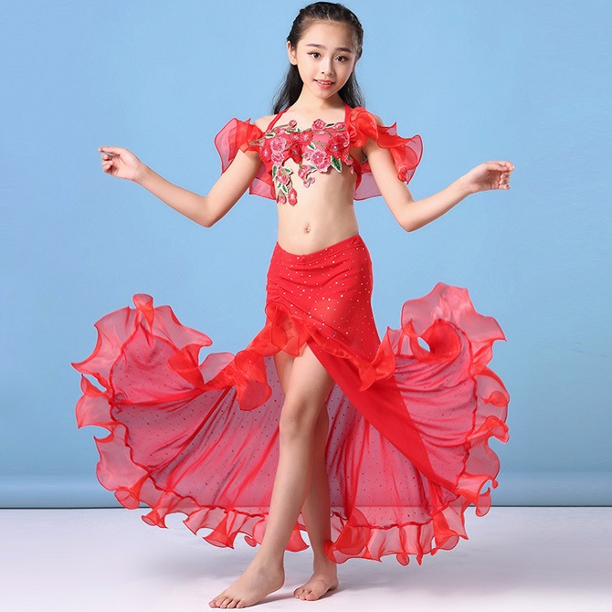 ベリーダンス　キッズ衣装 ベリーダンス衣装 ラテンダンス 子供用 キッズ 肩見せ 上下