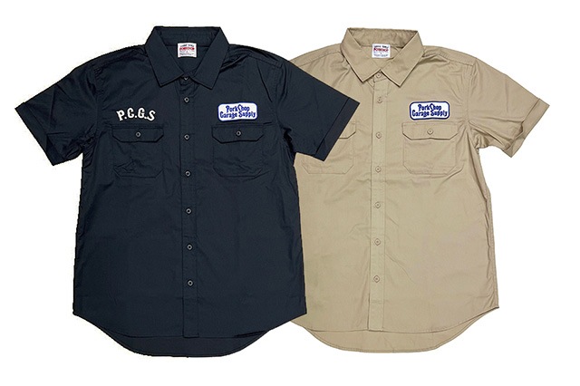 PORKCHOP ワークシャツ 半袖 ベージュ PORKCHOP GARAGE SUPPLY ROUNDED WAPPEN WORK SHIRT (BEIGE