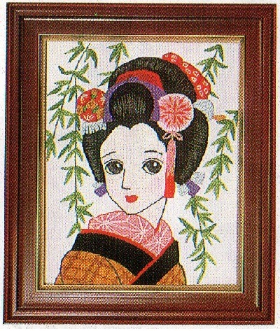 手刺繍　額　京都百景　(合戦ごっこ)を本に手刺繍の額にしました 手刺繍額京都百景(合戦ごっこ)を本に手刺繍の額にしました